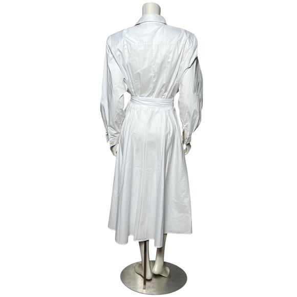 Ms. Chaus White Cotton Blend Shirt Dress Utility Style Midi with Belt Size 14 - Picture 6 of 11
